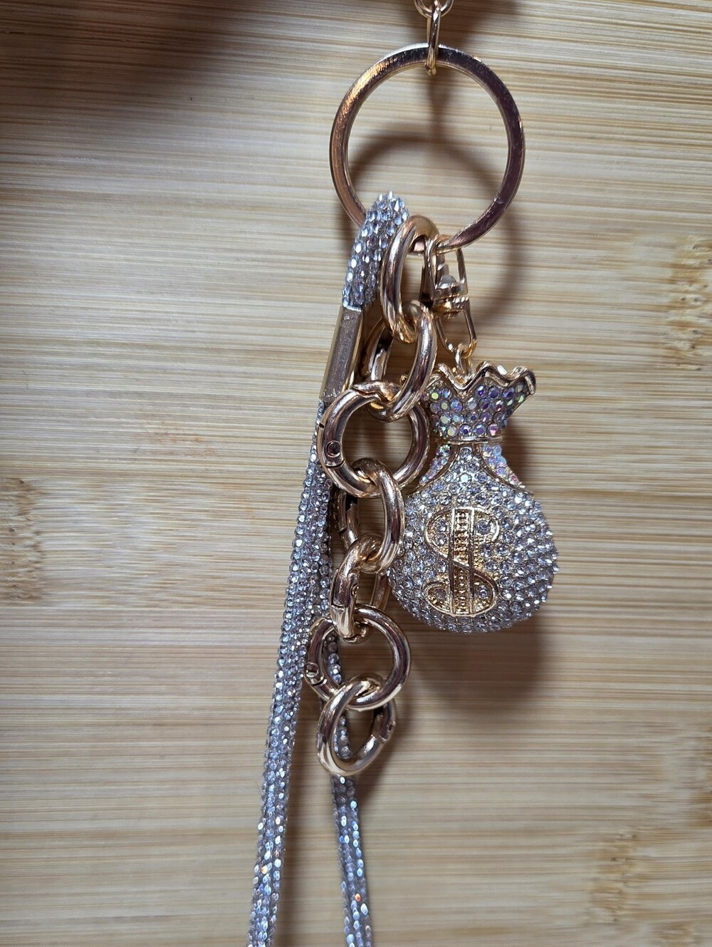 NWT✨ Icy AB Rhinestone Money Bag Gold Statement Purse Charm ✨
